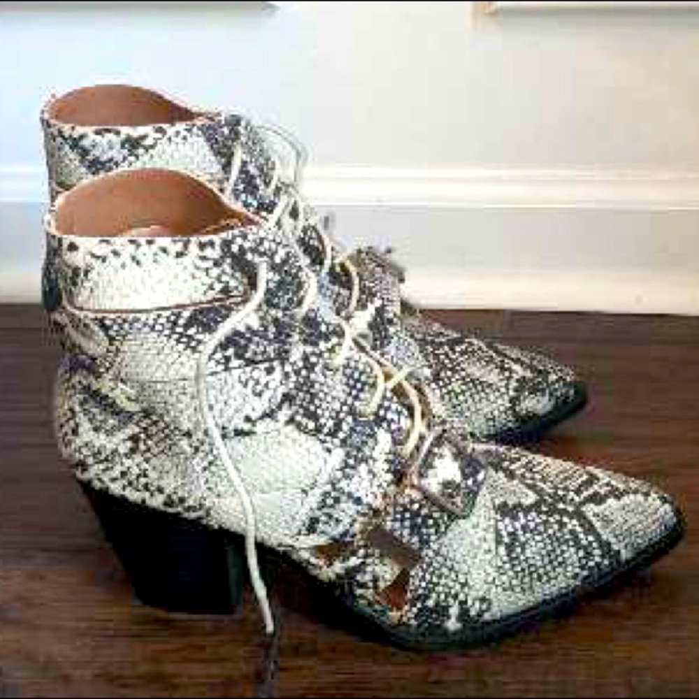 Snakeskin Cutout Ankle Boot